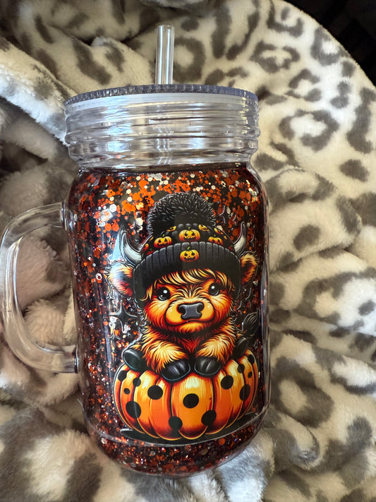 Cute Cow Mason Jar Snowglobe cup