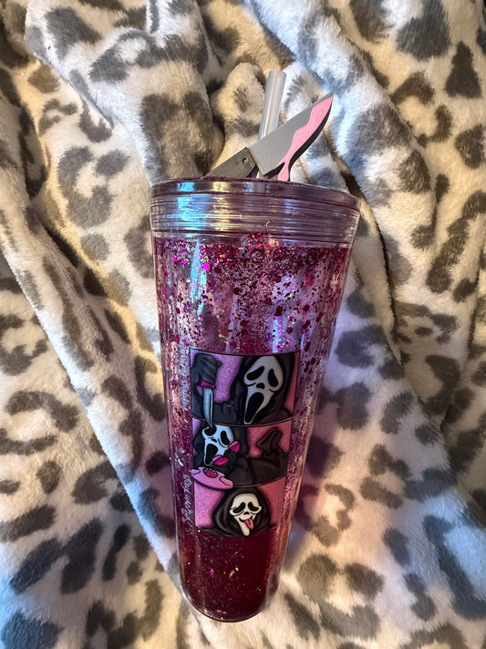 Ghost Face Snowglobe Glitter Lava Drip Cup