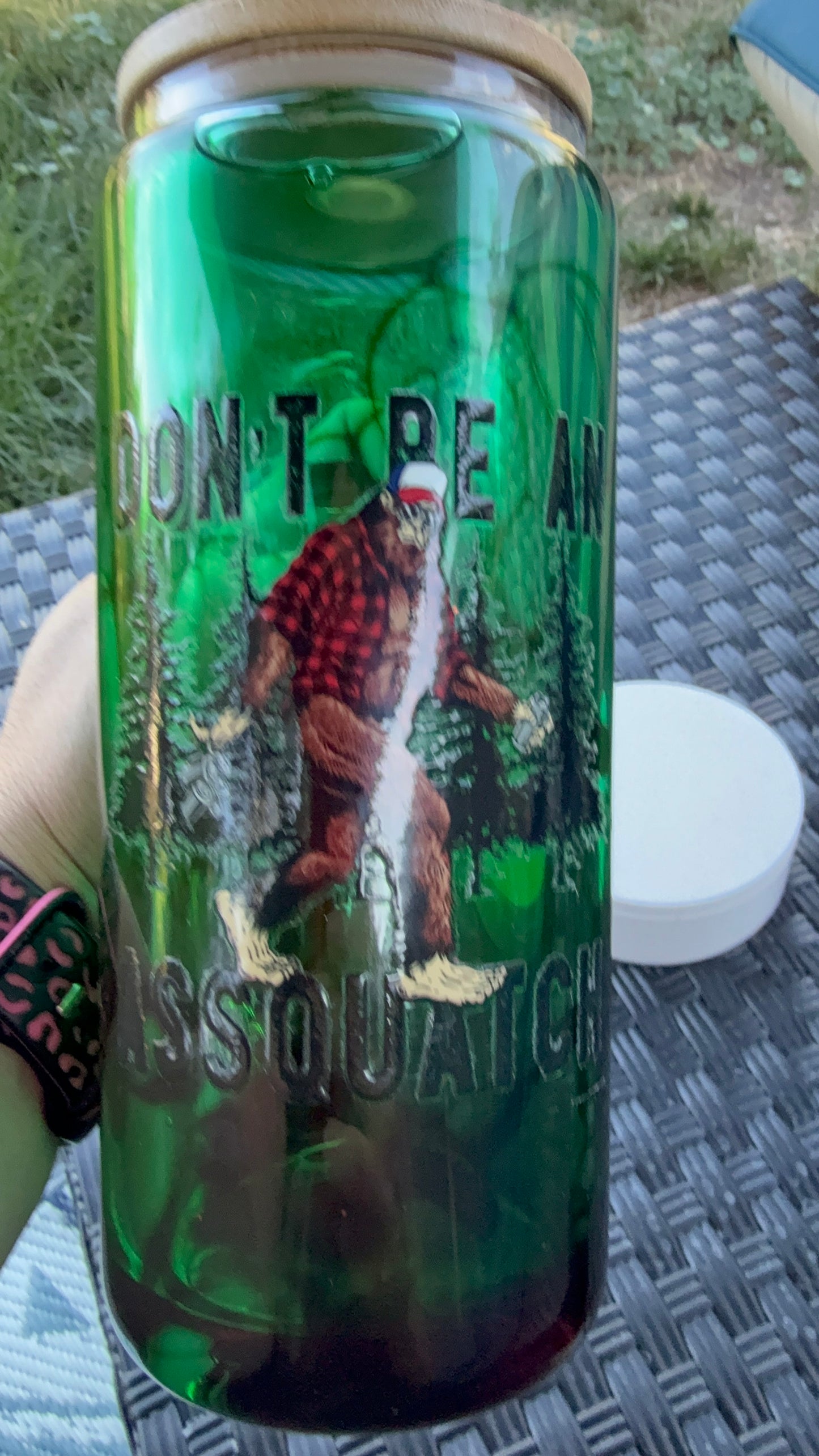 16oz glass "ASSquatch" Drip Cup
