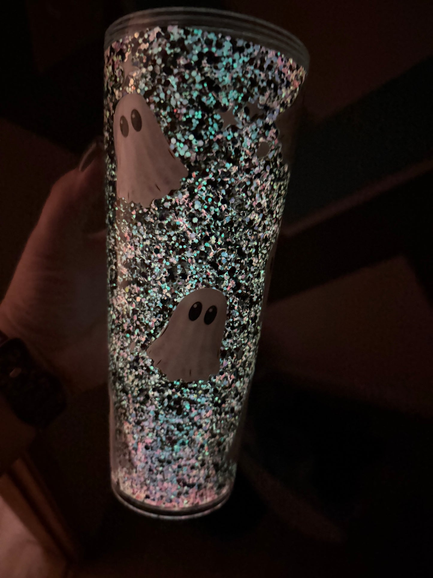 Glow in the dark ghost snow globe cup!